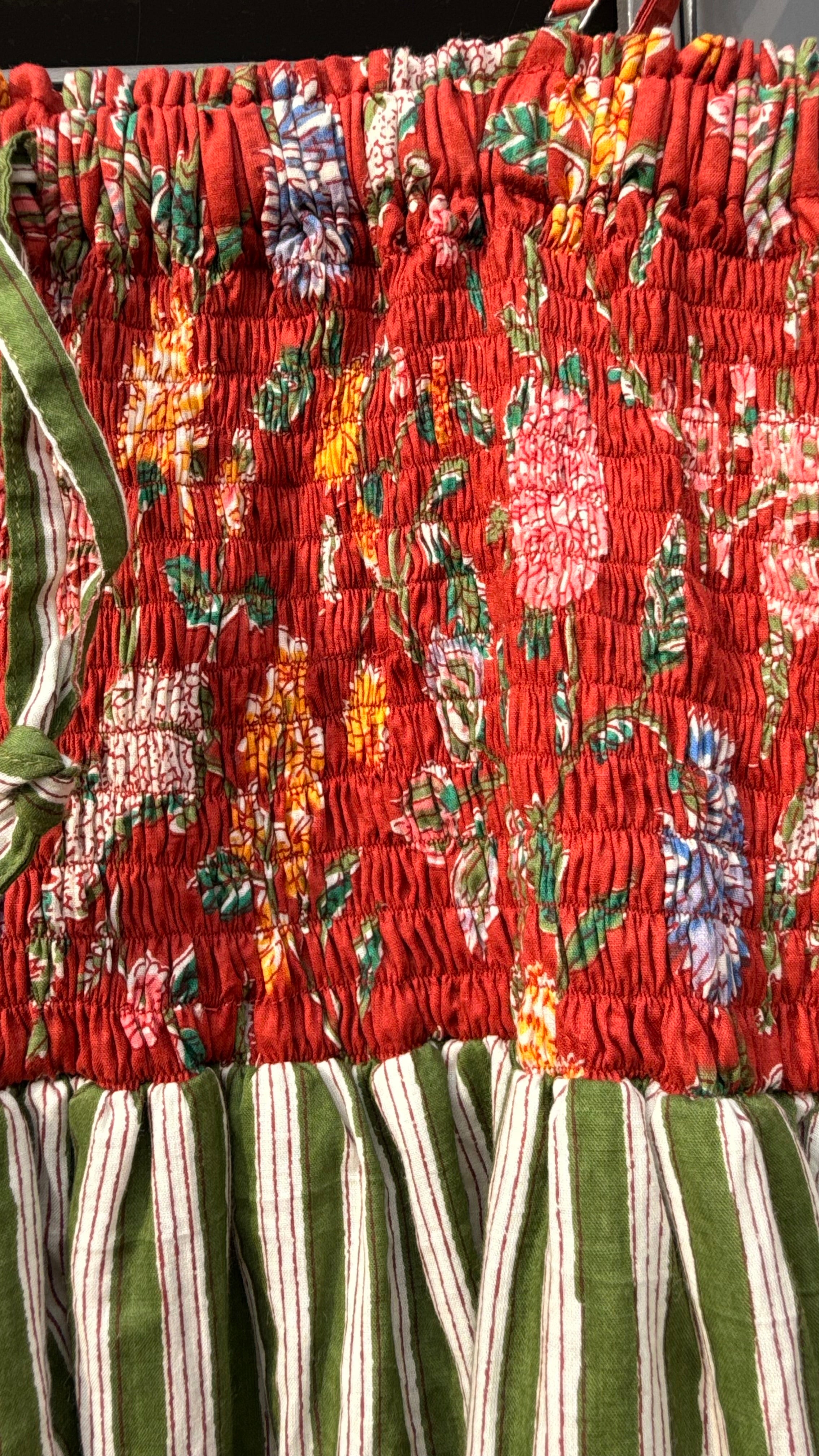 Crimson Red Iris Shirred Midi Dress