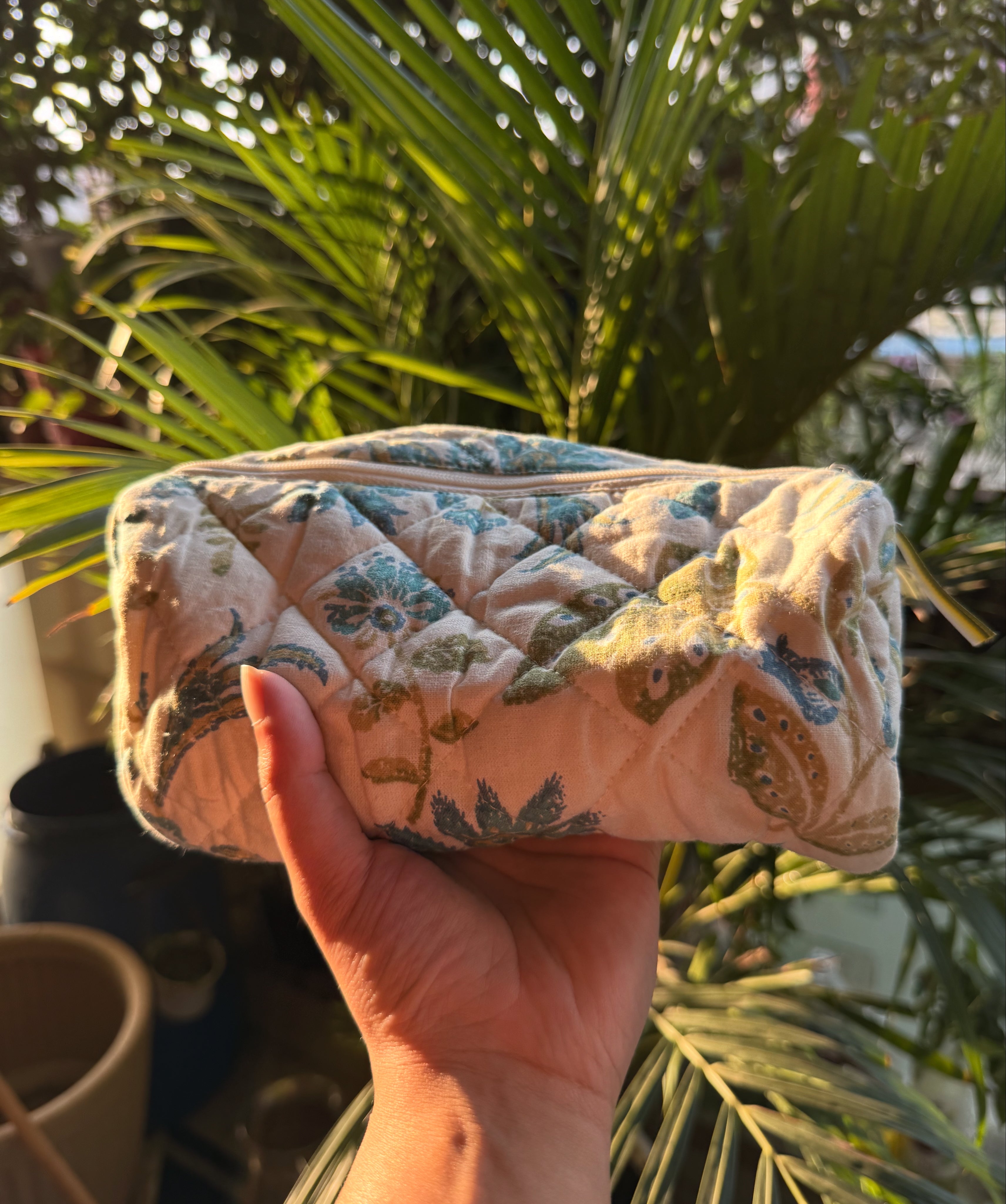 Quilted Bloom Barrel Pouch