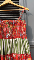 Crimson Red Iris Shirred Midi Dress
