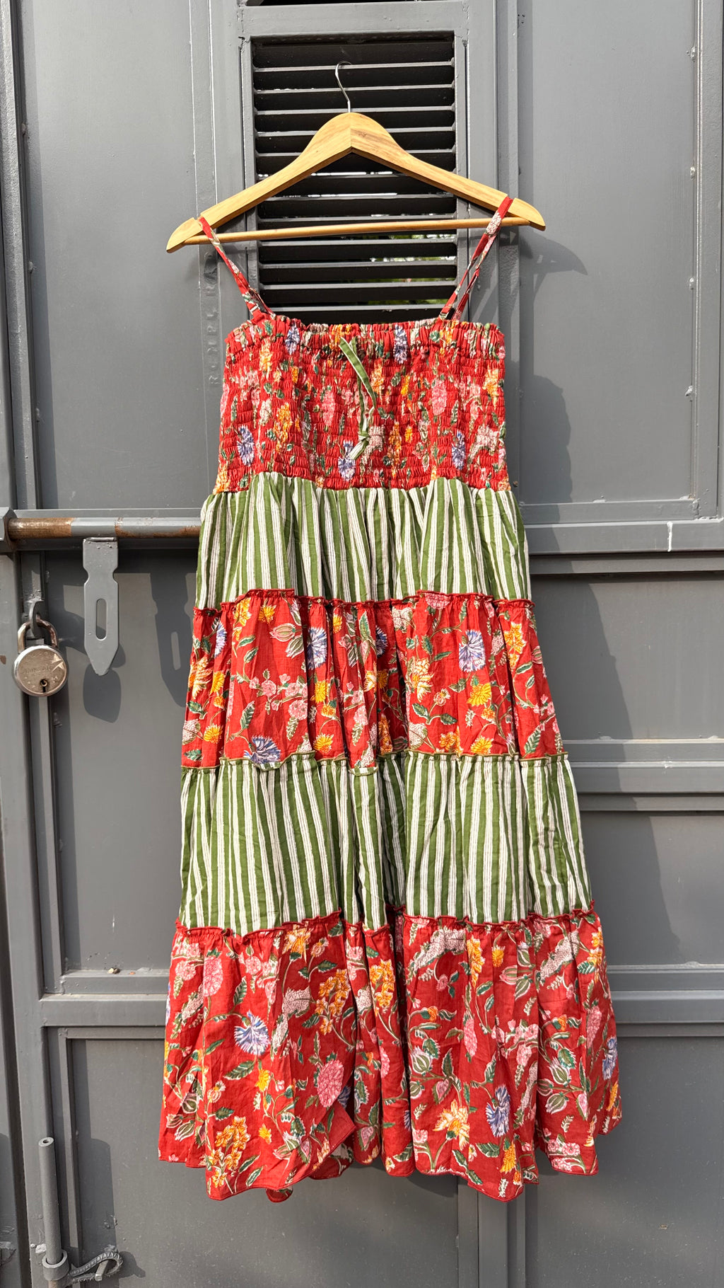 Crimson Red Iris Shirred Midi Dress