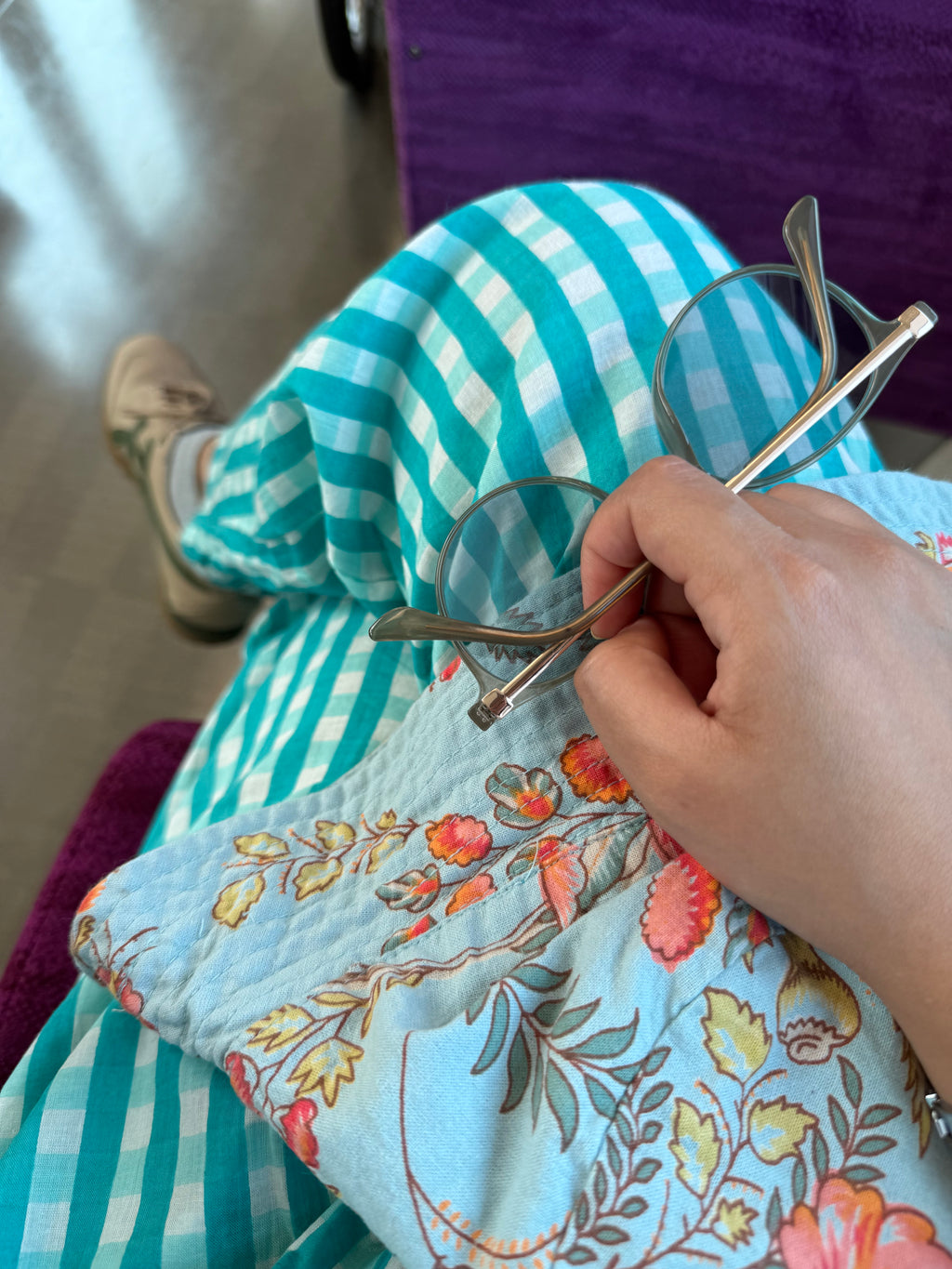 Teal Checkmate Relaxed Fit Pants