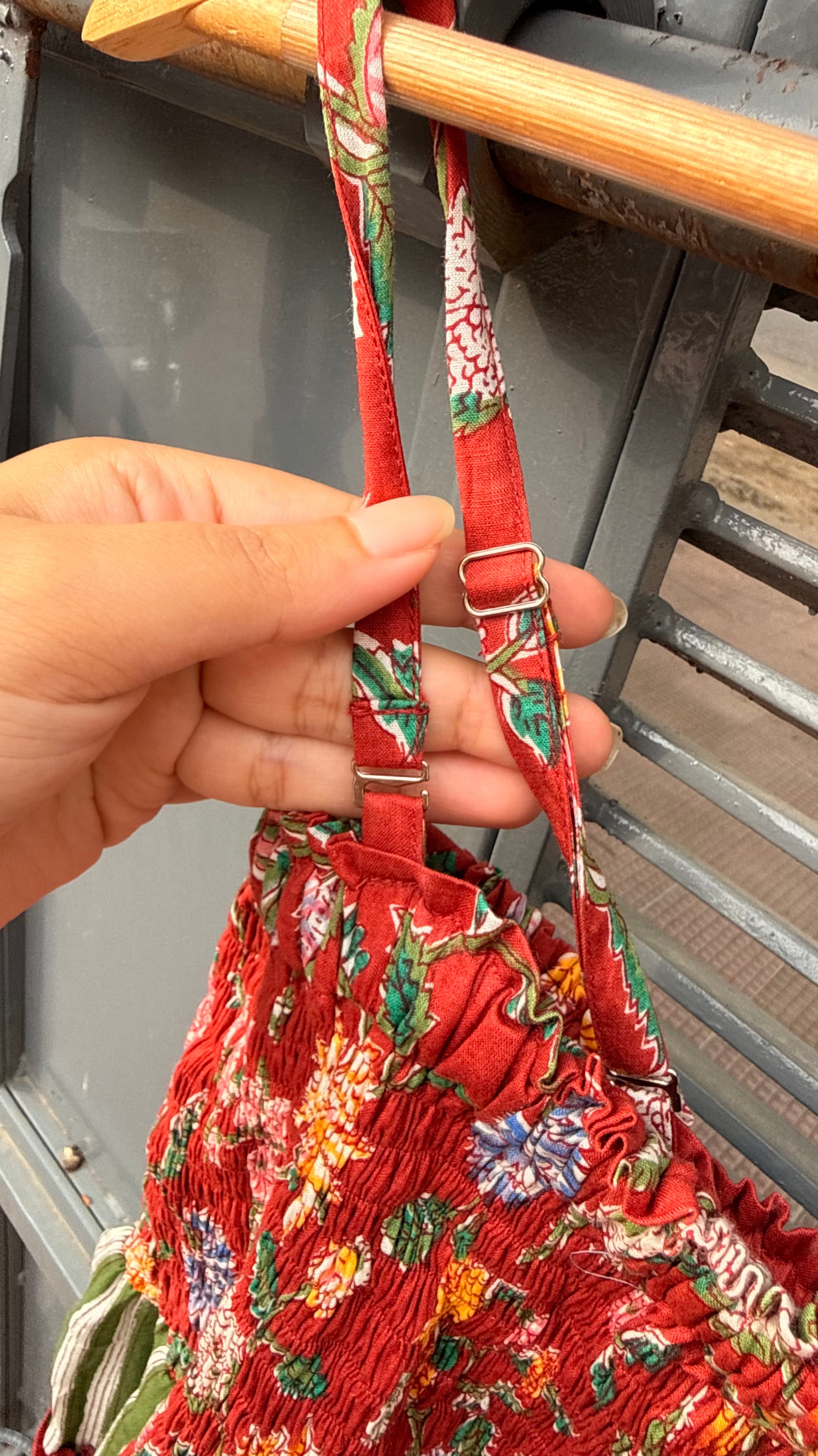 Crimson Red Iris Shirred Midi Dress